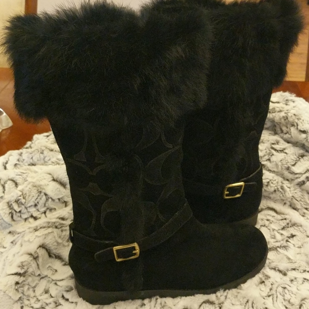 Authentic Coach black suede and fur boots